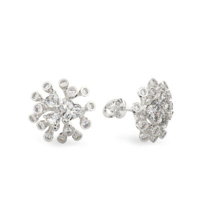Chrysanthemum White Gold Earrings