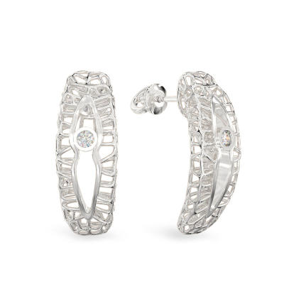 Coral Earrings With Cut-out From White Gold