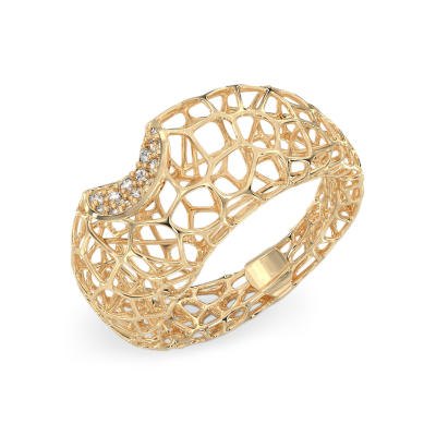 Anillo de Fantasía de Coral con CZ de oro amarillo