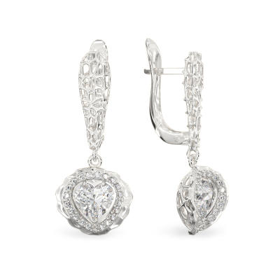 Coral Heart White Gold Earrings