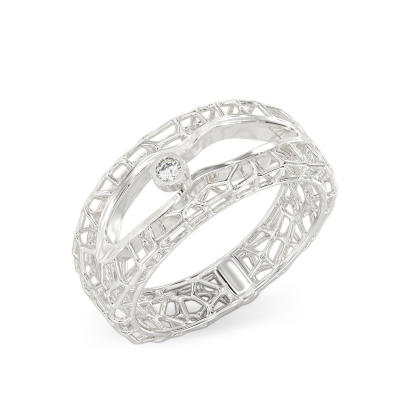 Coral Ring With Cut-out From White Gold