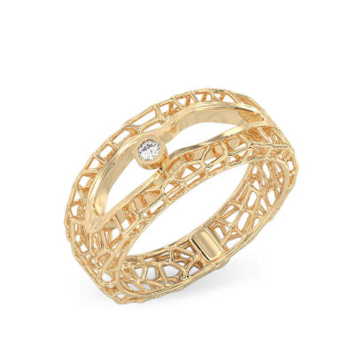 Coral Ring With Cut-out From Yellow Gold