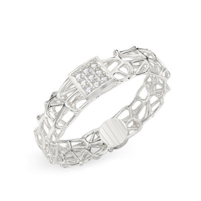 Coral White Gold Ring With Square