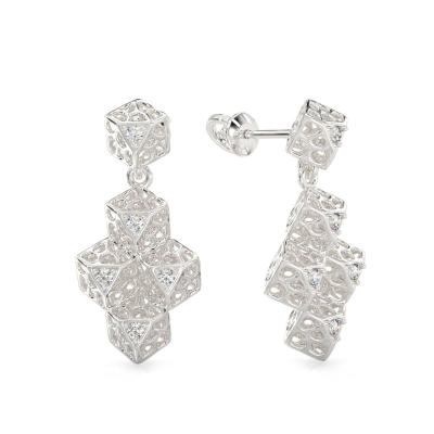 Elegant Cube White Gold Earrings