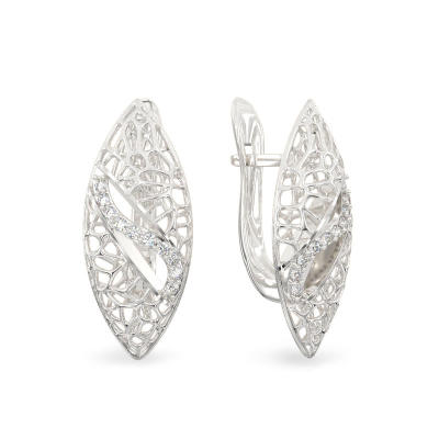 Ficus Leaf White Gold Earrings