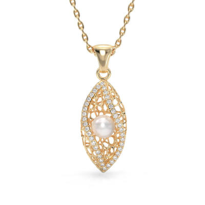 Seashell With Pearl Yellow Gold Pendant