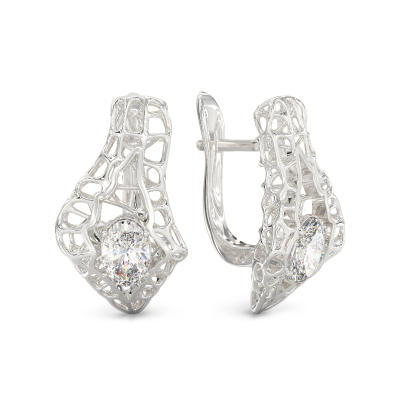 Seashell With Stone Earrings From White Gold