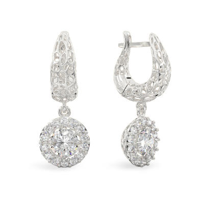 Shining Coral White Gold Earrings