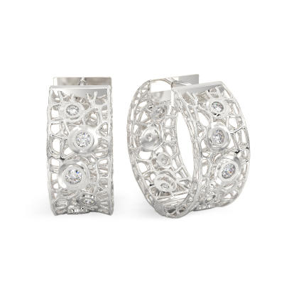 Coral Bubbles Earrings With Stones From White Gold