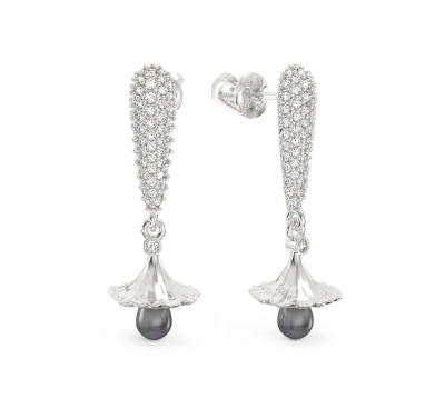 White Gold Bell-Flower Earrings