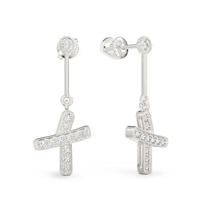 White Gold Big Cross Earrings
