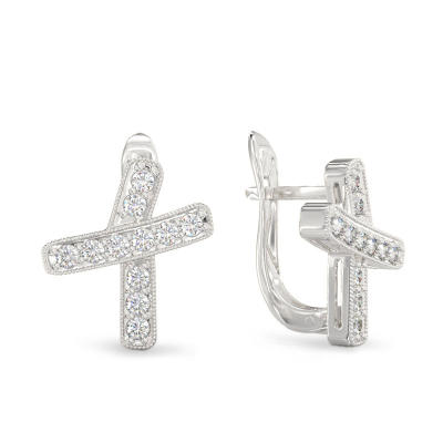 White Gold Big Curved Cross Earrings