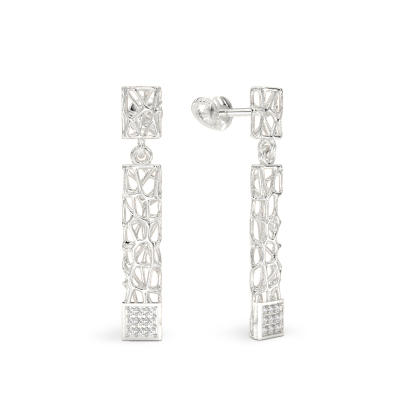 Coral Sticks With Squares Earrings From White Gold