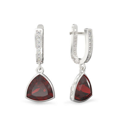White Gold Elegant Earrings With Trillion Garnet