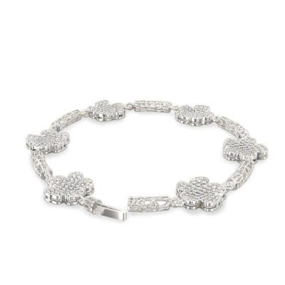 Exquisite Bracelet with Flowers from White Gold