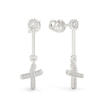 White Gold Small Cross Earrings