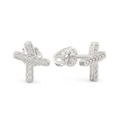 White Gold Small Curved Cross Earrings