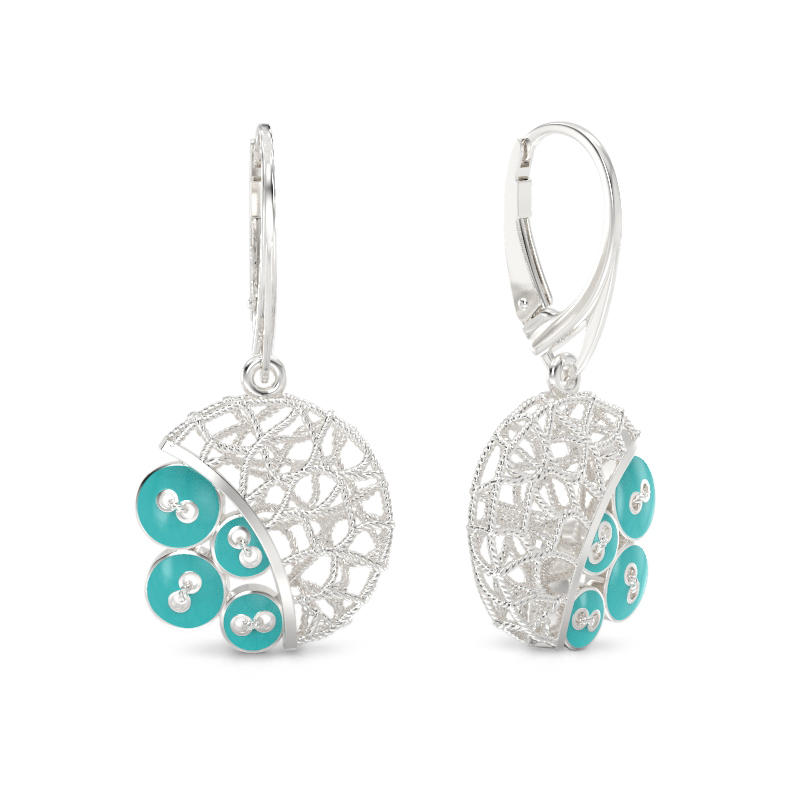 Blue Buttons Silver Earrings