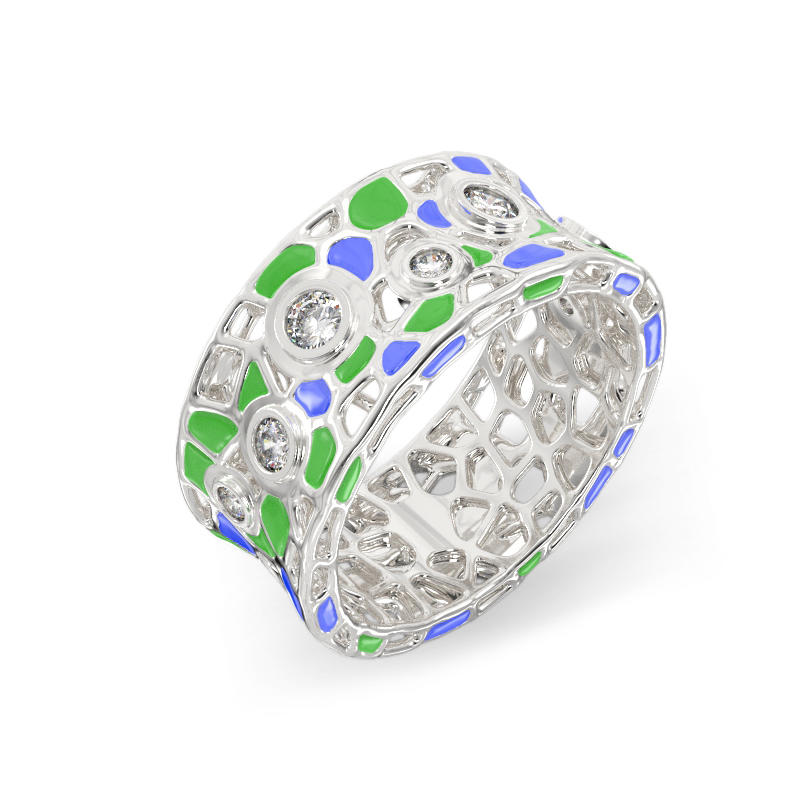 Bubbles Ring from silver with stones