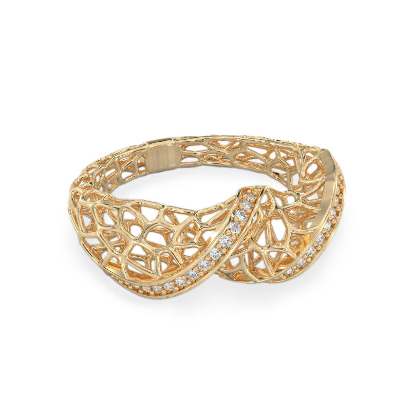 Coral 2 Waves Ring From Yellow Gold2