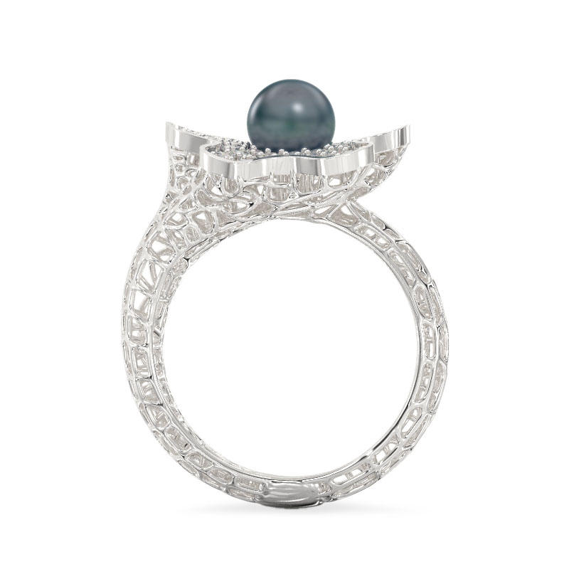 Coral Flower With Pearl Ring From White Gold3