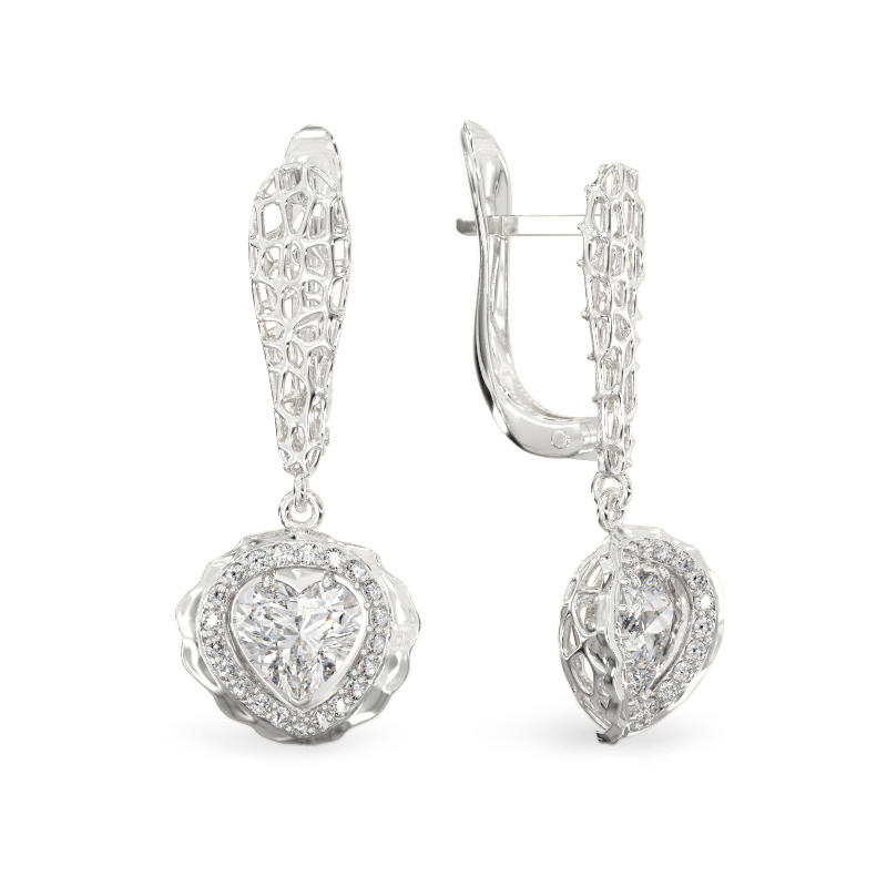 Coral Heart White Gold Earrings