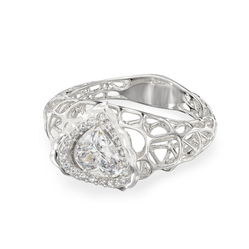 Coral Heart White Gold Ring2