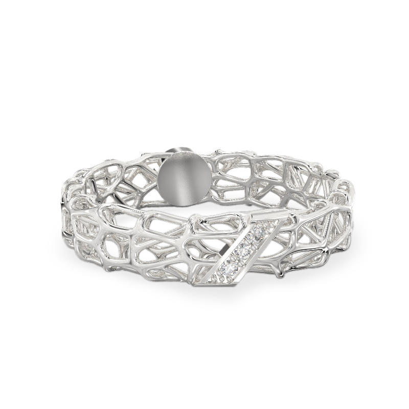 Coral Ring With Diagonal From White Gold 2