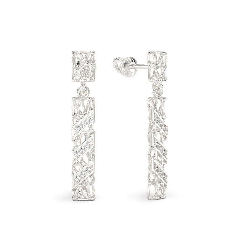 Coral Sticks With Diagonals Earrings from White Gold