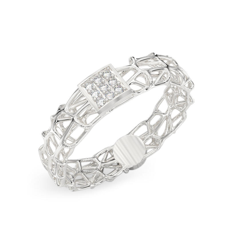 Coral White Gold Ring With Square