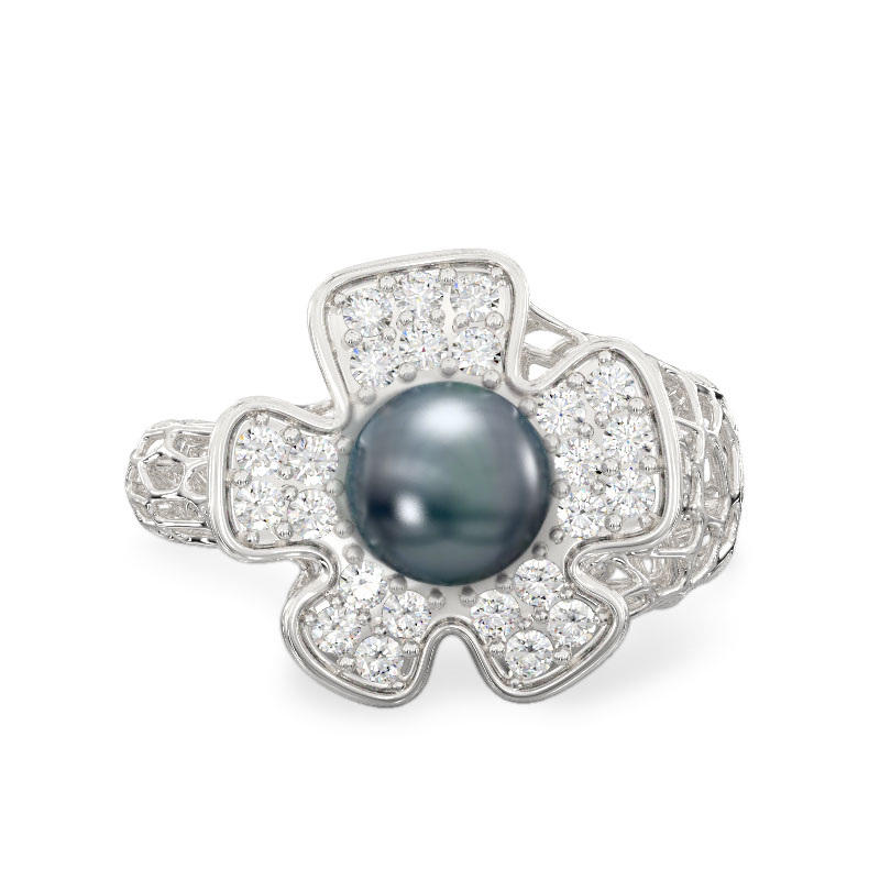 Coral White Gold Ring with Flower2