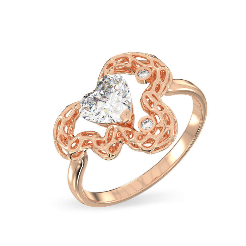 Elegant Leaf with Heart Rose Gold Ring