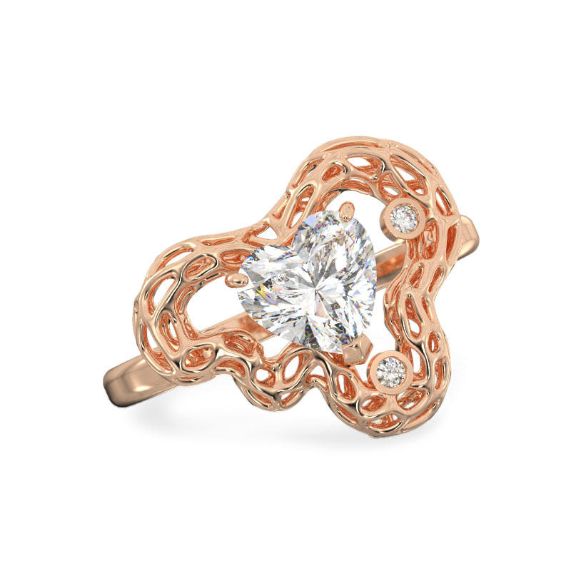 Elegant Leaf with Heart Rose Gold Ring2