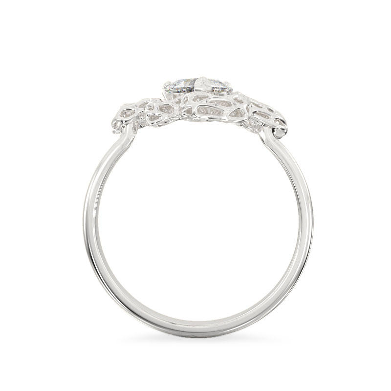 Elegant Leaf with Heart White Gold Ring3