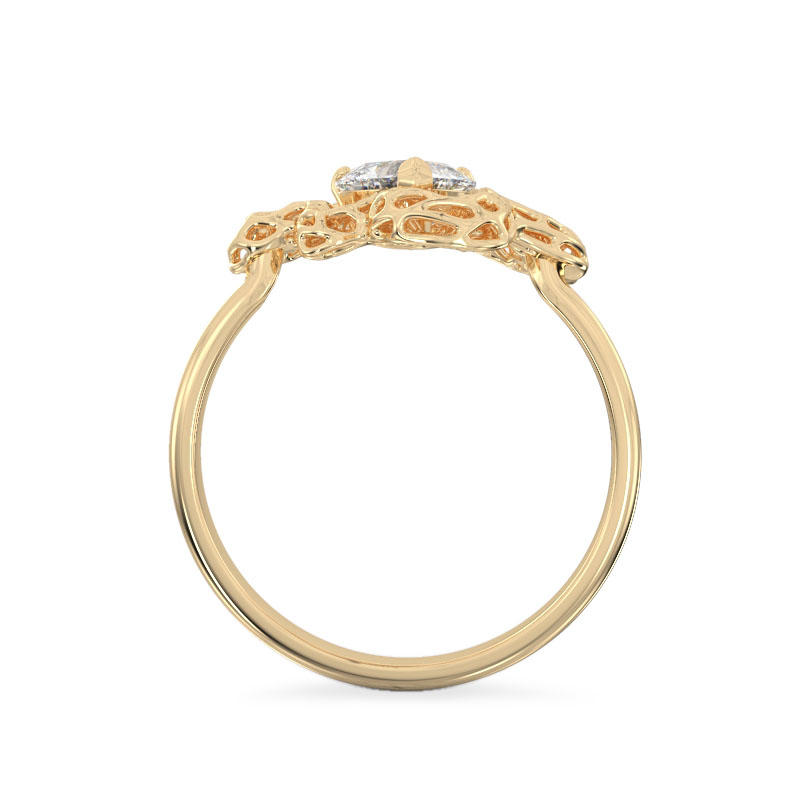 Elegant Leaf with Heart Yellow Gold Ring3