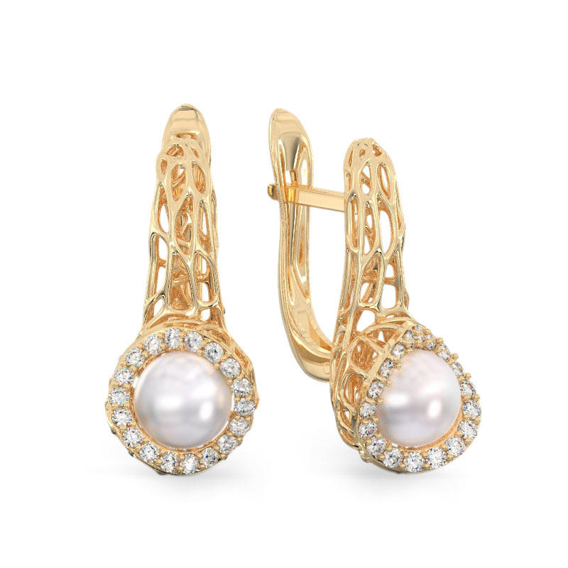 Rich Pearl Yellow Gold Earrings