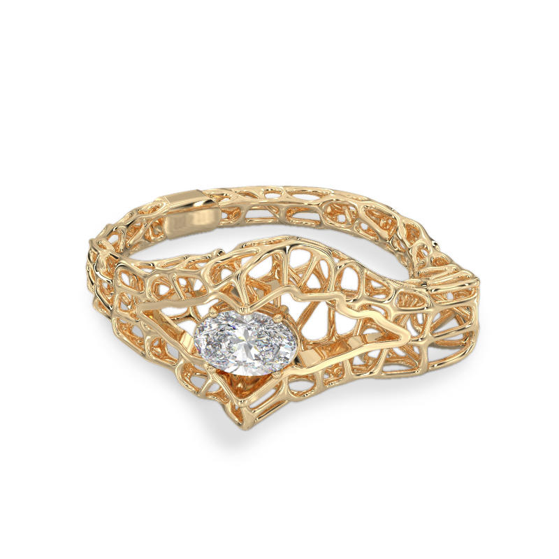 Seashell With Stone Yellow Gold Ring 2