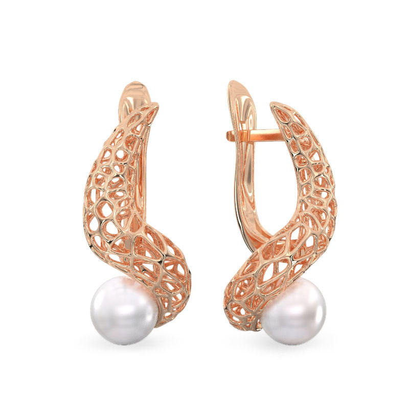 Snake With Pearl Rose Gold Earrings