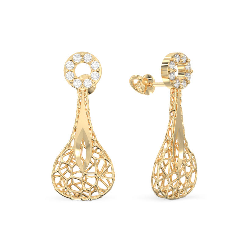 Transparent Drop Yellow Gold Earrings