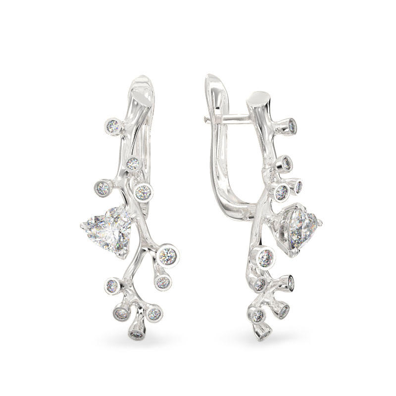 Tree Branch Earrings of White gold