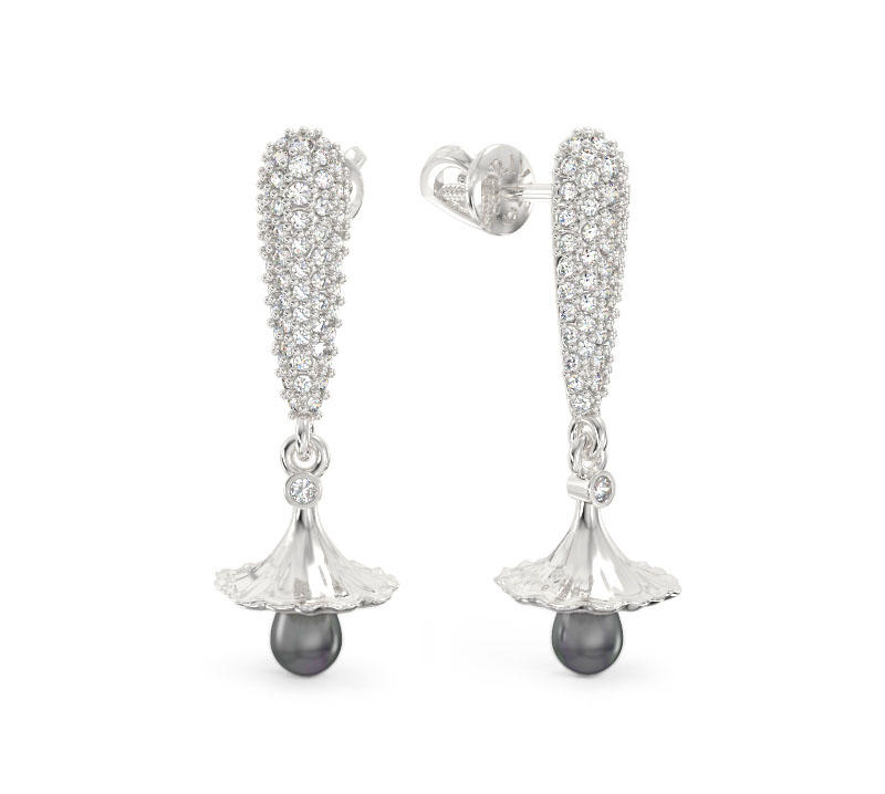 White Gold Bell Flower Earrings