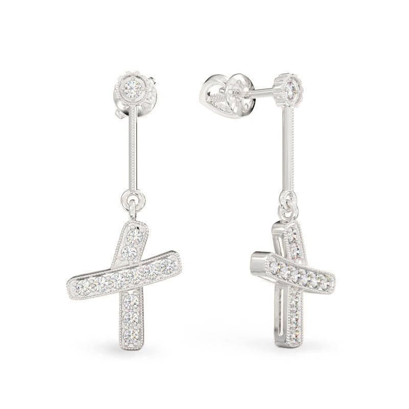 White Gold Big Cross Earrings