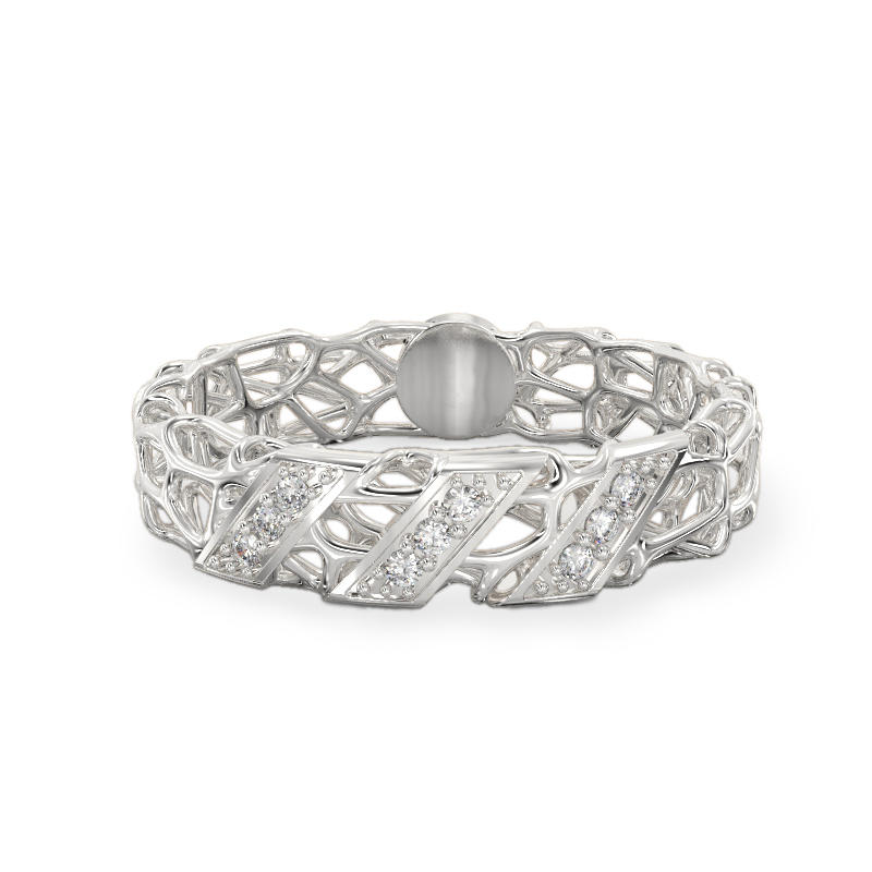 White Gold Coral Ring With Diagonals2