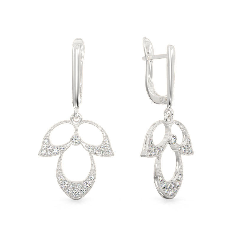 White Gold Flower Petals Earrings