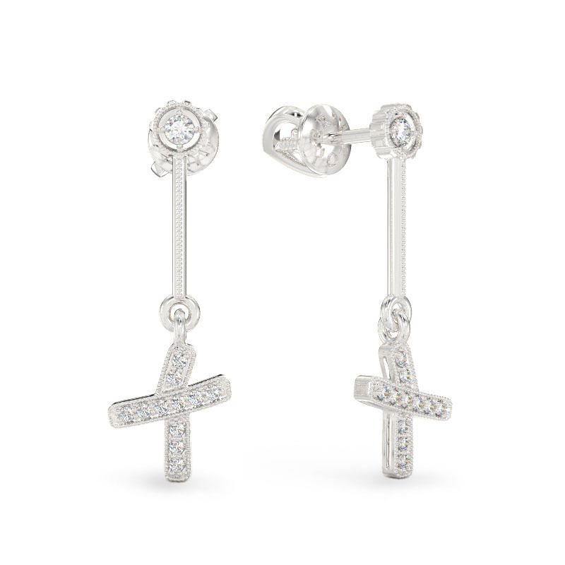 White Gold Small Cross Earrings