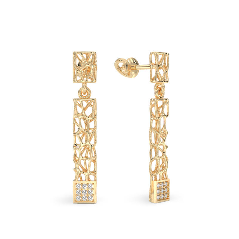 Yellow Gold Coral Sticks with Square Earrings
