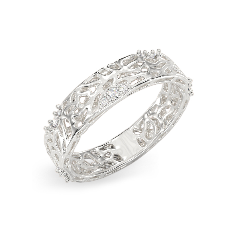 Charming Coral Ring From White Gold