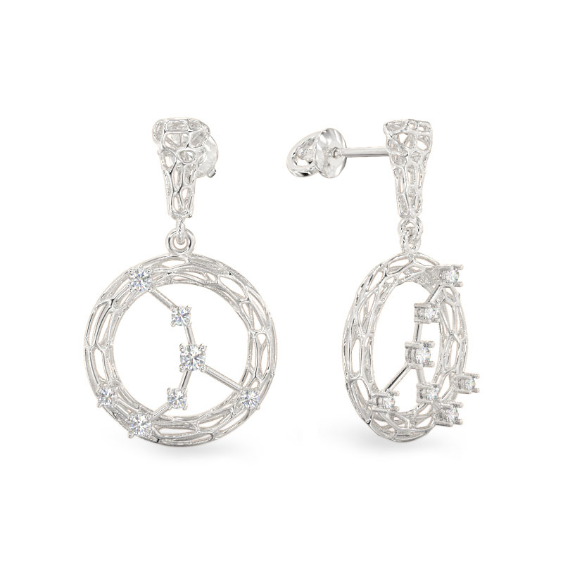 Clock White Gold Earrings