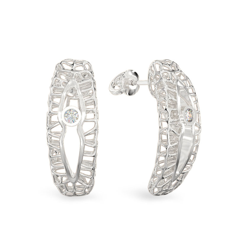 Coral Earrings With Cut-out From White Gold