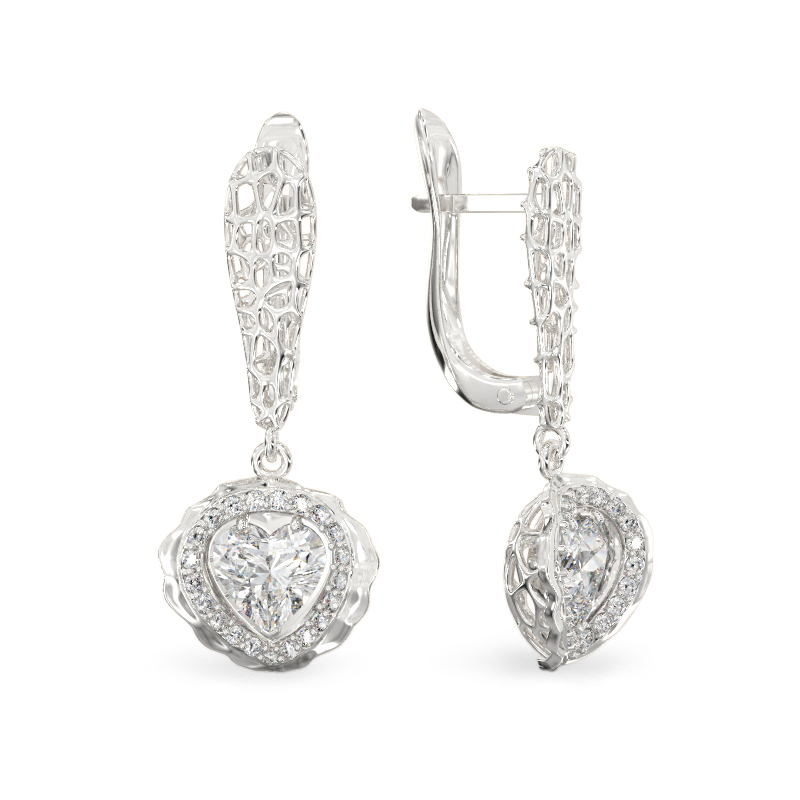 Coral Heart White Gold Earrings